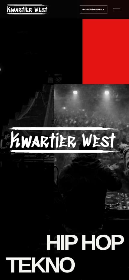 Actual Kwartier West mobile homepage rendered from the production source